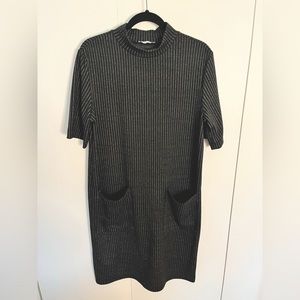 Zara pinstripe menswear inspired dress. Mock turtleneck stretch material. Size L